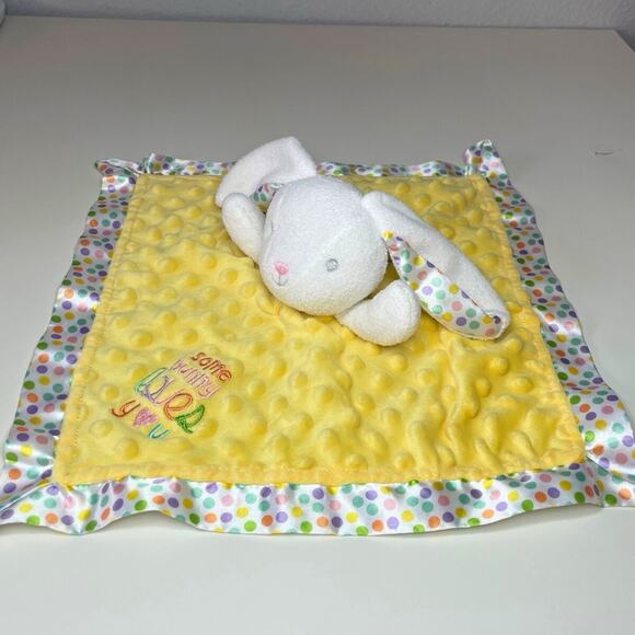 Baby Starters Yellow Polka Dot Bunny Lovey Blanket Satin Some Bunny Loves You - Picture 1 of 9